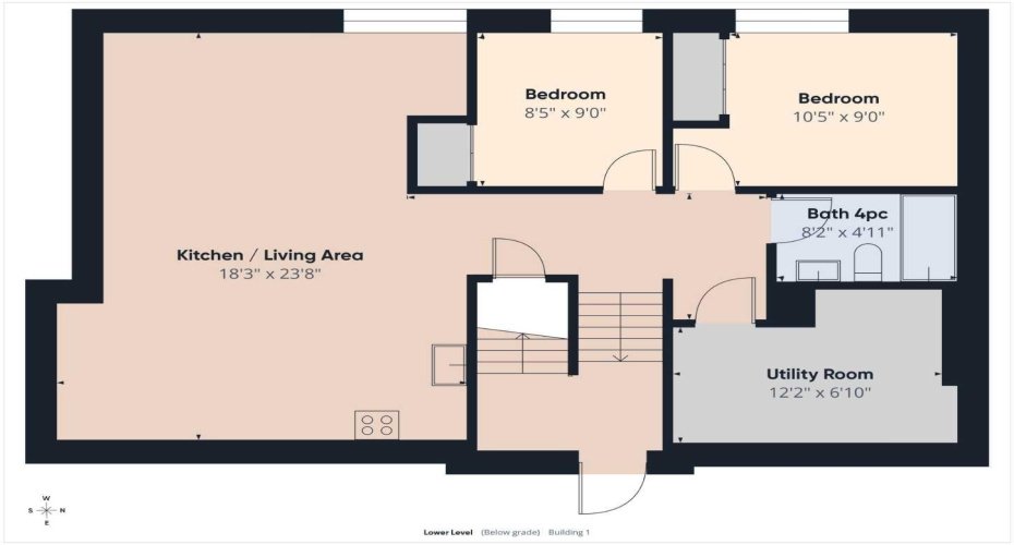 Basement Floor Plan (Non-Conforming Suite): Floor plan of the basement level illustrating the layout of the non-conforming (illegal) basement suite, including all associated living areas and access points.