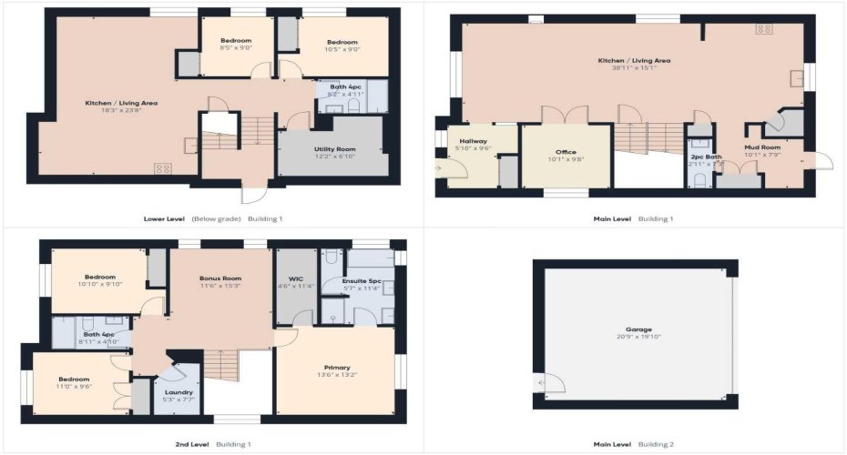 Floor Plan: Comprehensive floor plan of all levels, including the attached garage, illustrating the layout and flow of the home throughout each floor.