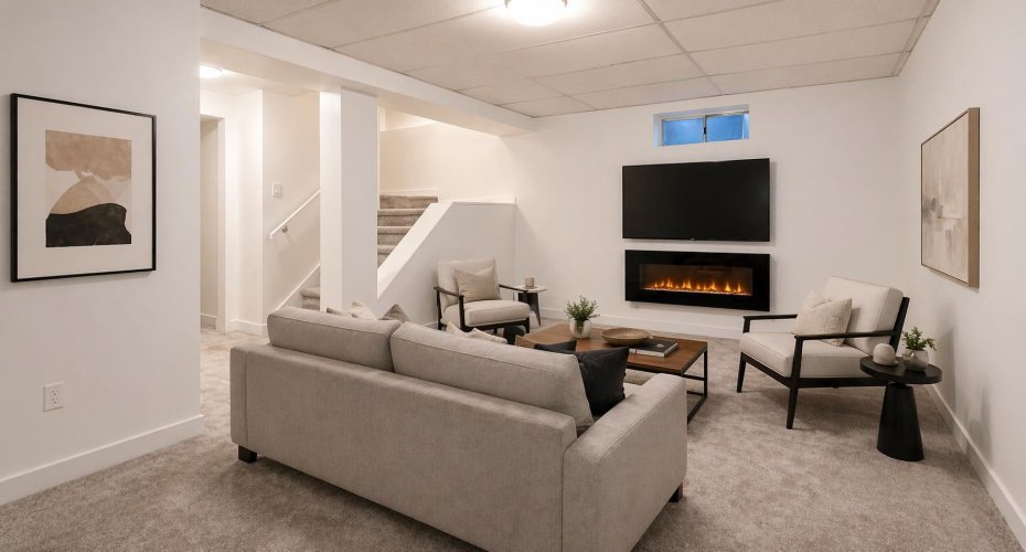 Basement living room - virtually staged