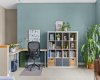 A dedicated desk nook keeps school projects and busy schedules organized, right in the middle of the action.