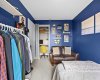 The closet nook currently doubles as a clever study corner — proof this room flexes easily between sleep space, homework hub, and hangout zone.
