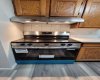 Brand new stainless steel range and hood fan.