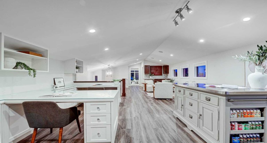 Raised ceilings and city skyline views throughout.