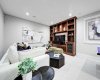 Great rec area with built-ins and high ceilings.