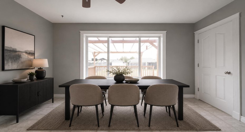 (Adding virtual unattached goods (chattels) of realistic size to property photos in order to give perspective on room dimensions.)