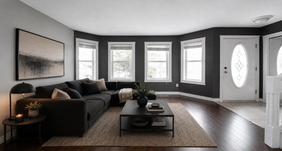 (Adding virtual unattached goods (chattels) of realistic size to property photos in order to give perspective on room dimensions.)