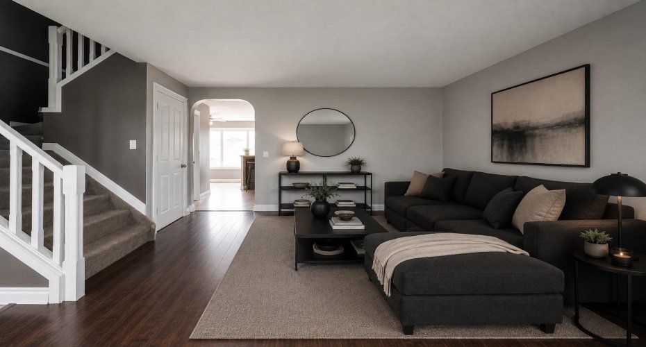 (Adding virtual unattached goods (chattels) of realistic size to property photos in order to give perspective on room dimensions.)
