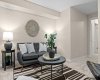This lower-level bedroom's cozy seating area suits movie nights just as well as overnight guests.