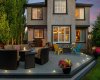 The deck comes alive at dusk, offering multiple seating areas perfect for entertaining under the evening sky. The deck comes alive at dusk, offering multiple seating areas perfect for entertaining under the evening sky.