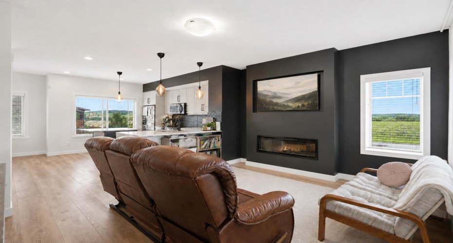 Oversized windows & a custom fireplace