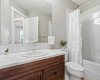 Gorgeous upper level 4 piece bathroom with soaker tub & quartz countertops.