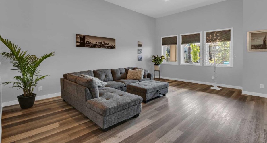 Living room with 11' plus ceilings