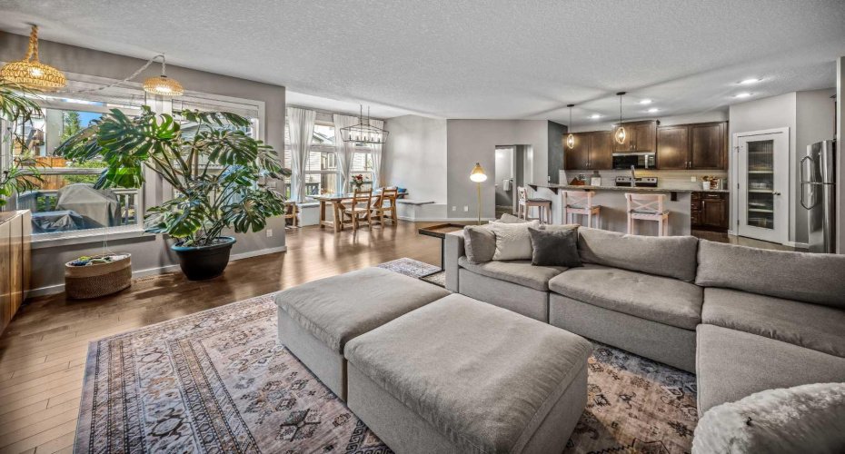 The main living area flows seamlessly into the dining space and kitchen.