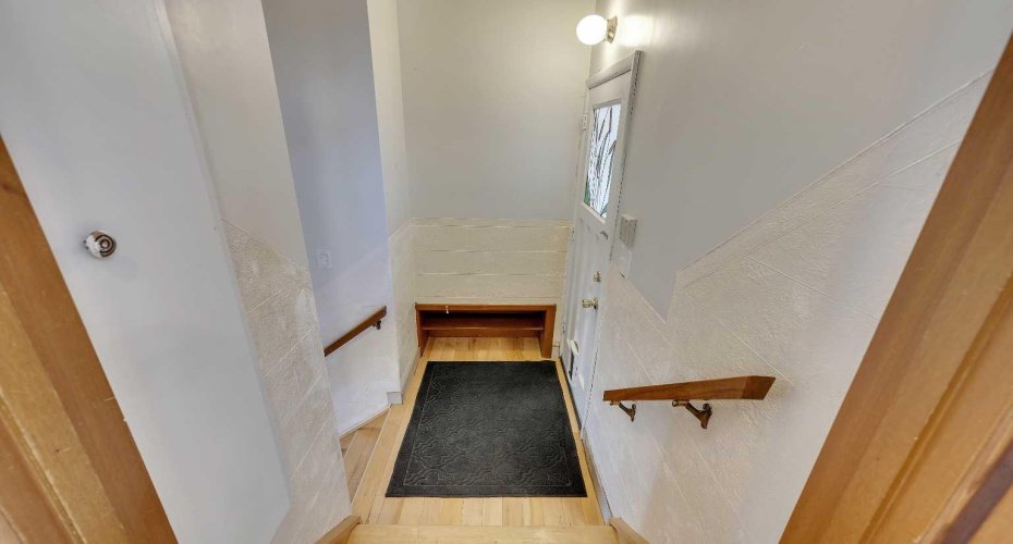 from kitchen to basement and the back to sun room area