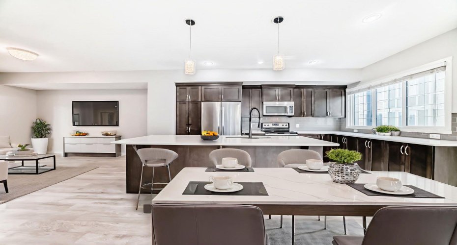 virtually staged open plan kitchen