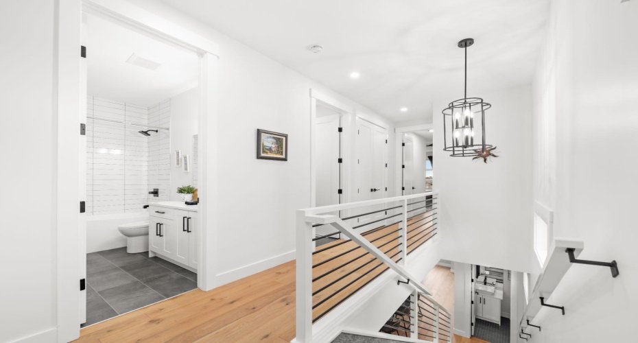 Upper floor features hardwood