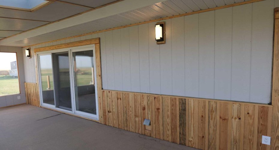 Western Yellow pine and and smart panel in sun-room.