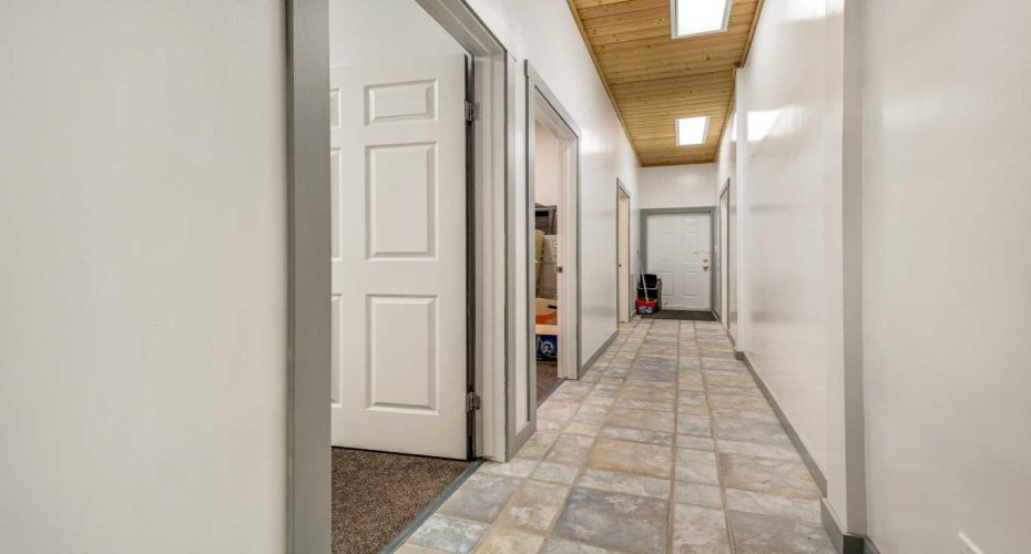 A- hallway to offices & back door